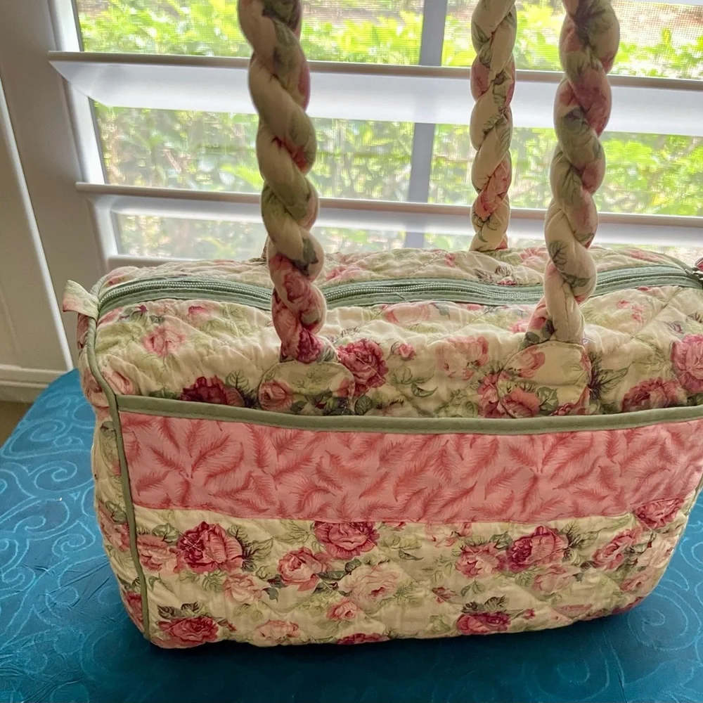 Quilted Floral Satchel Bag in Pink and Cream
